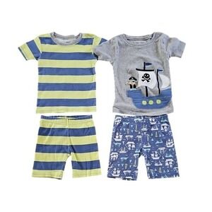 Carters Toddler Boys 3T Pajama Set 4pc Pirate Ship Nautical Striped Cotton PJs